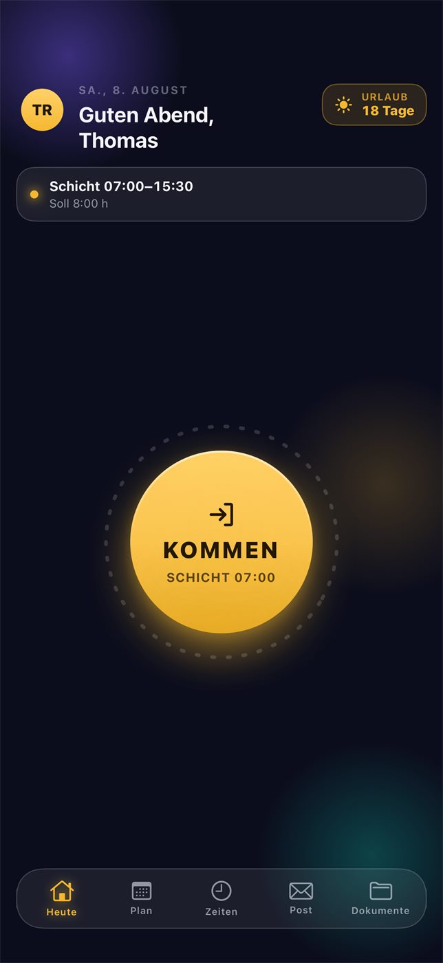 Vor Arbeitsbeginn — ein großer Knopf, mehr braucht es morgens nicht.